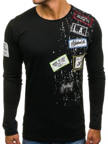 Černé pánské tričko s dlouhým rukávem a potiskem Bolf 1088