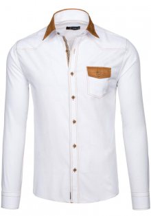 Bílá pánská elegantní košile s dlouhým rukávem Bolf 6863