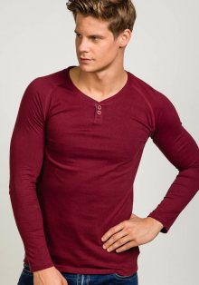 Vínové pánské tričko s dlouhým rukávem bez potisku Bolf 5547