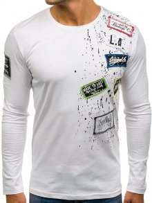 Bílé pánské tričko s dlouhým rukávem a potiskem Bolf 1088