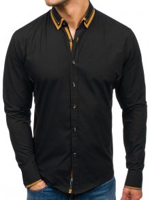 Černo-kamelová pánská elegantní košile s dlouhým rukávem Bolf 4720