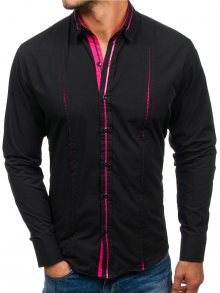 Černo-růžová pánská elegantní košile s dlouhým rukávem Bolf 2964