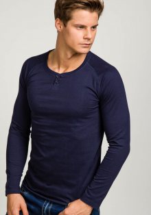 Tmavě modré pánské tričko s dlouhým rukávem bez potisku Bolf 5547