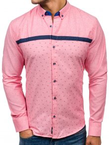 Pánská růžová vzorovaná košile s dlouhým rukávem Bolf 6903