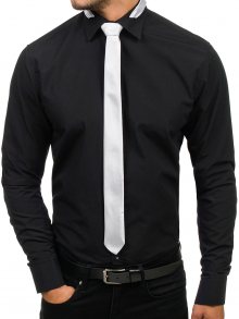 Pánská černá elegantní košile s dlouhým rukávem Bolf 4714-1