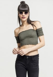 Urban Classics Ladies Cropped Cold Shoulder Smoke Top olive - XS